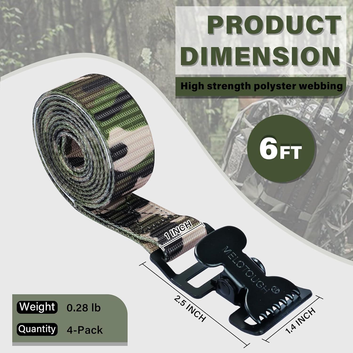 MELOTOUGH 2 Pcs Camo Suspenders for Men Heavy Duty Work Suspender 2 Inch Wide Adjustable Elastic Suspenders for Hunting + 4-Pack 6ft Camo Tree Stand Straps