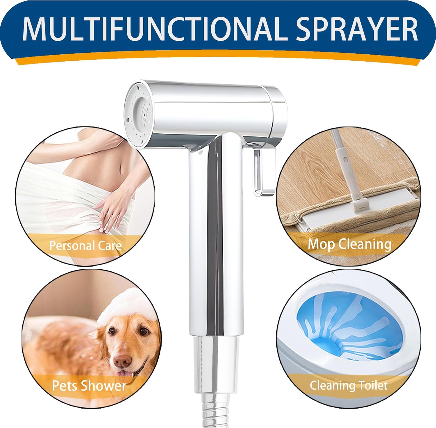 Chrome Handheld Bidet Sprayer for Toilet, Magnetic Jet Spray for Toilet with 2 Modes, Wall Mount Adjustable Water Pressure Hand Bidet