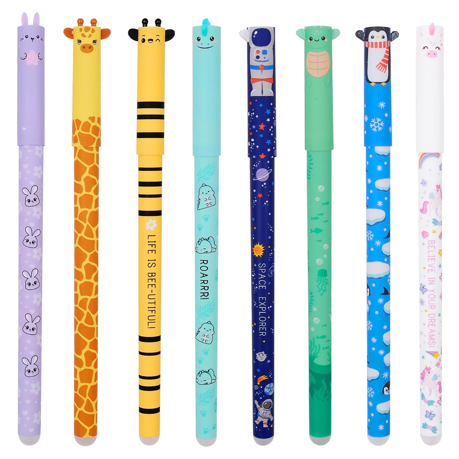 Mritrit 8 Colors Erasable Pens, Cute Pens with 0.5mm Tip, Rub Out Pens Animal Design, Gel Ink Rollerball Pen with Thermosensitive Erase for Christmas, Birthday, Office Stationery Lovers