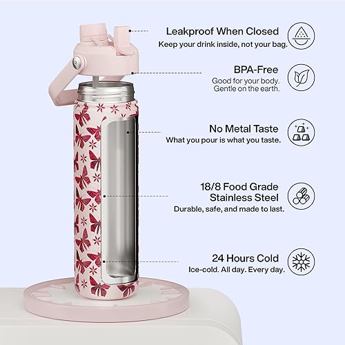 Miniatura 810 de ENCOOL Botella de agua aislada con popote, de acero inoxidable, a prueba de fugas, sin BPA, al vacío de doble pared que se mantiene fría durante 24