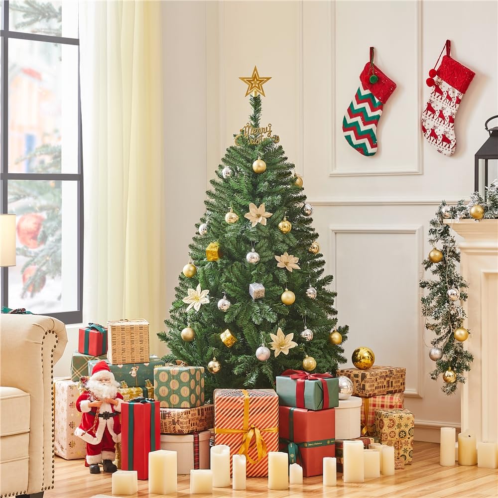 Yaheetech Sapin de Noël Artificiel 152 cm avec 437 Branches, Arbre de Noël Décoratif en PVC avec Support en Métal