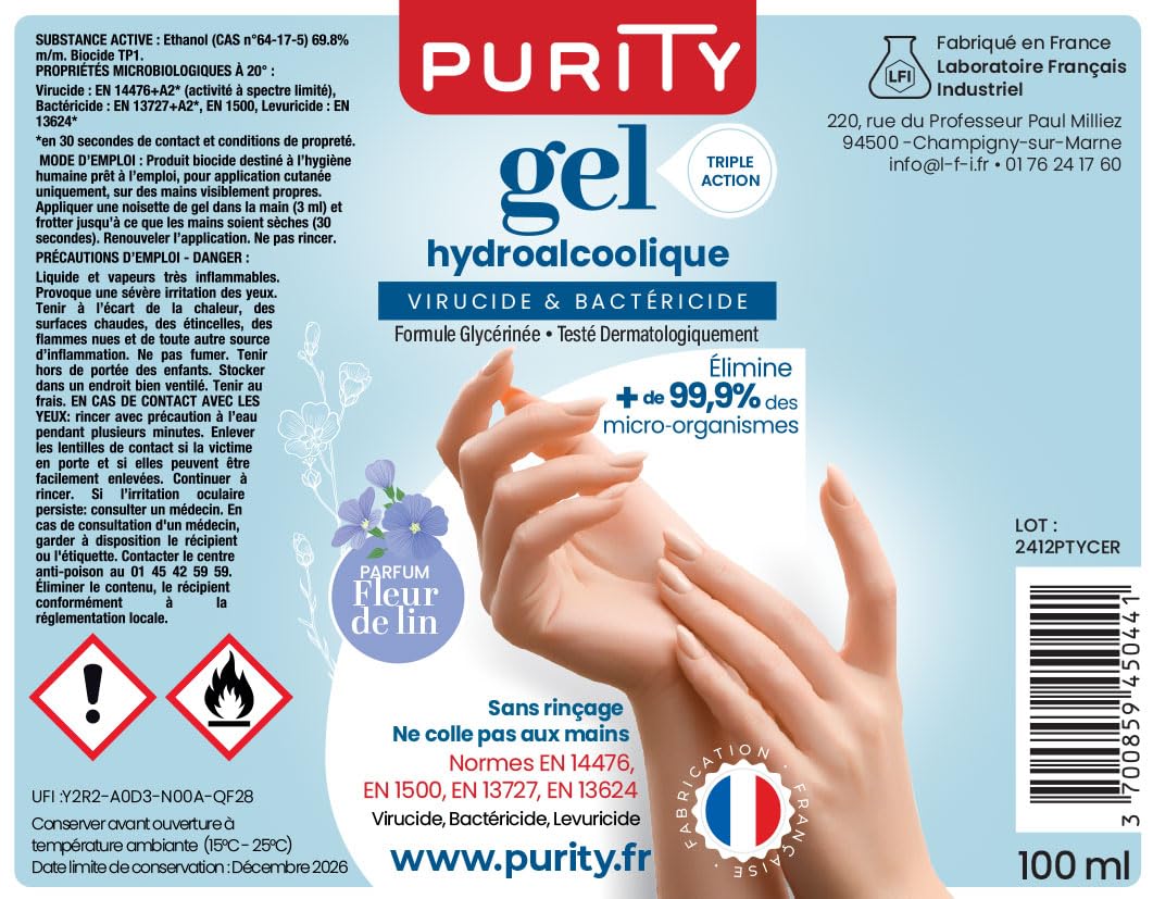 20 Mini-flacons de 100ml - Gel Hydroalcoolique - Parfum FLEUR DE LIN