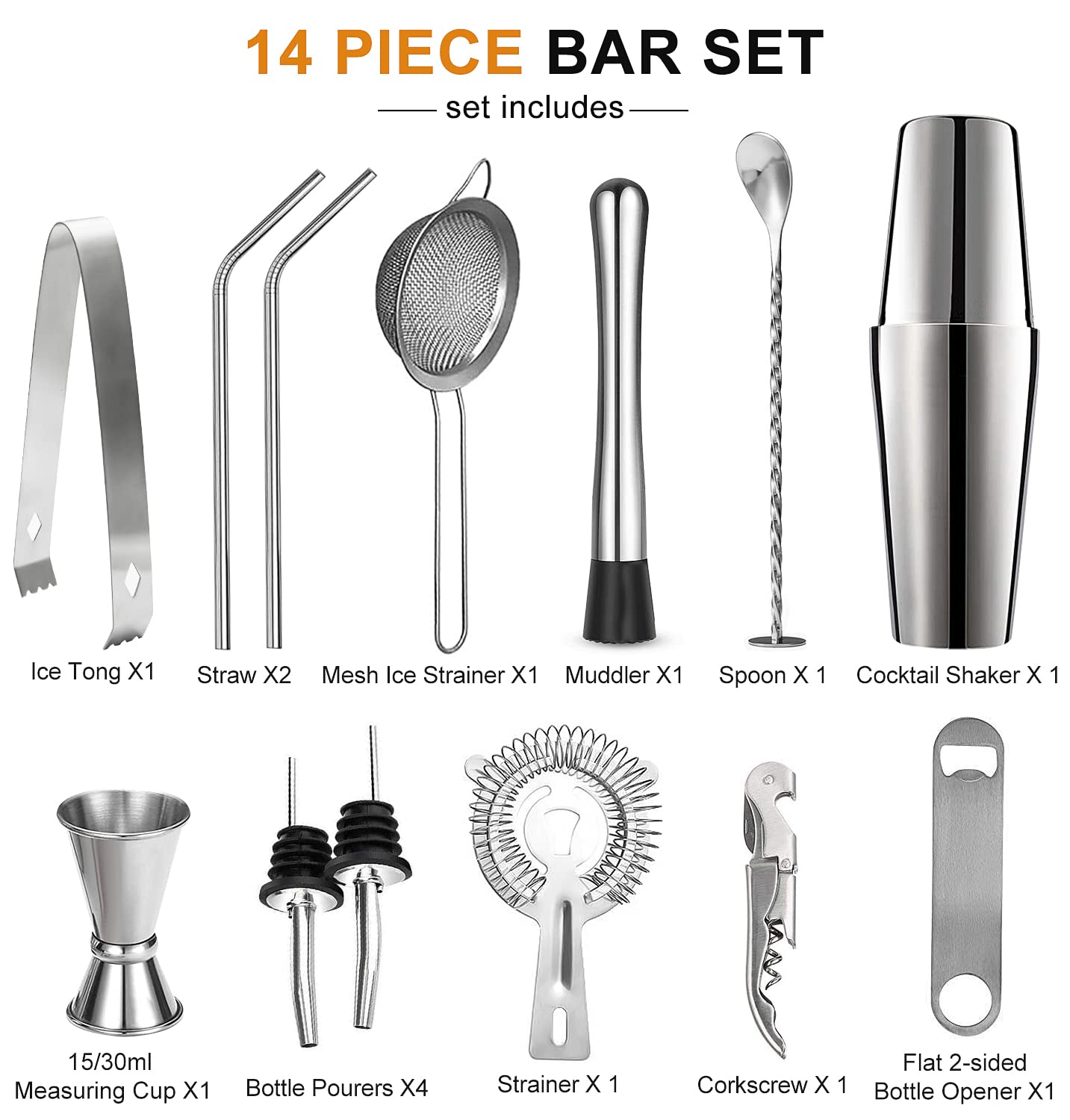 Set Shaker Per Cocktail BARILLIO 8 Pezzi Oro - Kit Barista In Acciaio Inox Con Ricettario E Borsa In Velluto