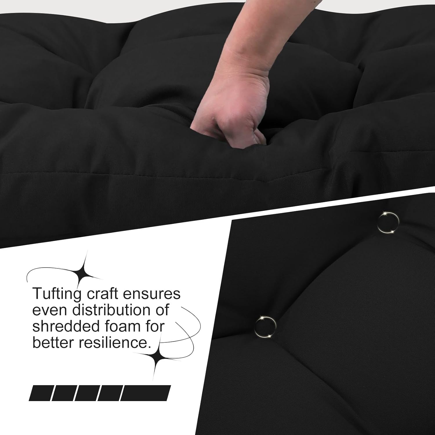 idee-home Outdoor Loveseat Cushion Set 48 x 24, Couch Cushion Replacement Bottom & Back, Love Seat Patio Furniture Wicker Sofa Cushions, Hampton Bay Waterproof Outside Chair Pad, Black