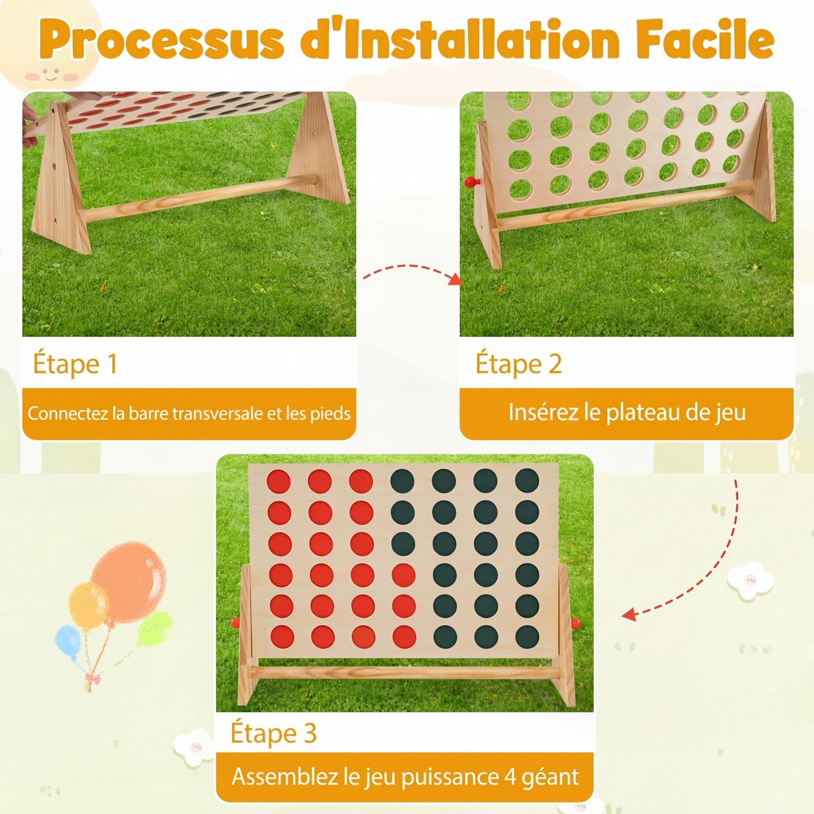 COSTWAY Jeux Puissance 4 Géant Enfant avec 42 Jetons, Jeu de Société en Bois de Pin, Jeu d'Adresse Intérieur Extérieur pour Enfants Adultes pour Jardin Salon Fête