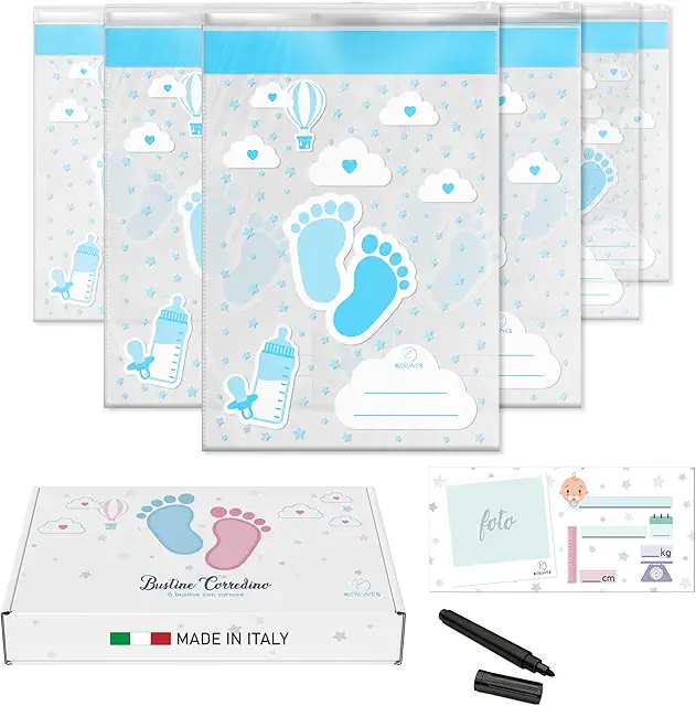 Bustine Corredino Neonato Ospedale con Cartolina e Pennarello - Made in Italy