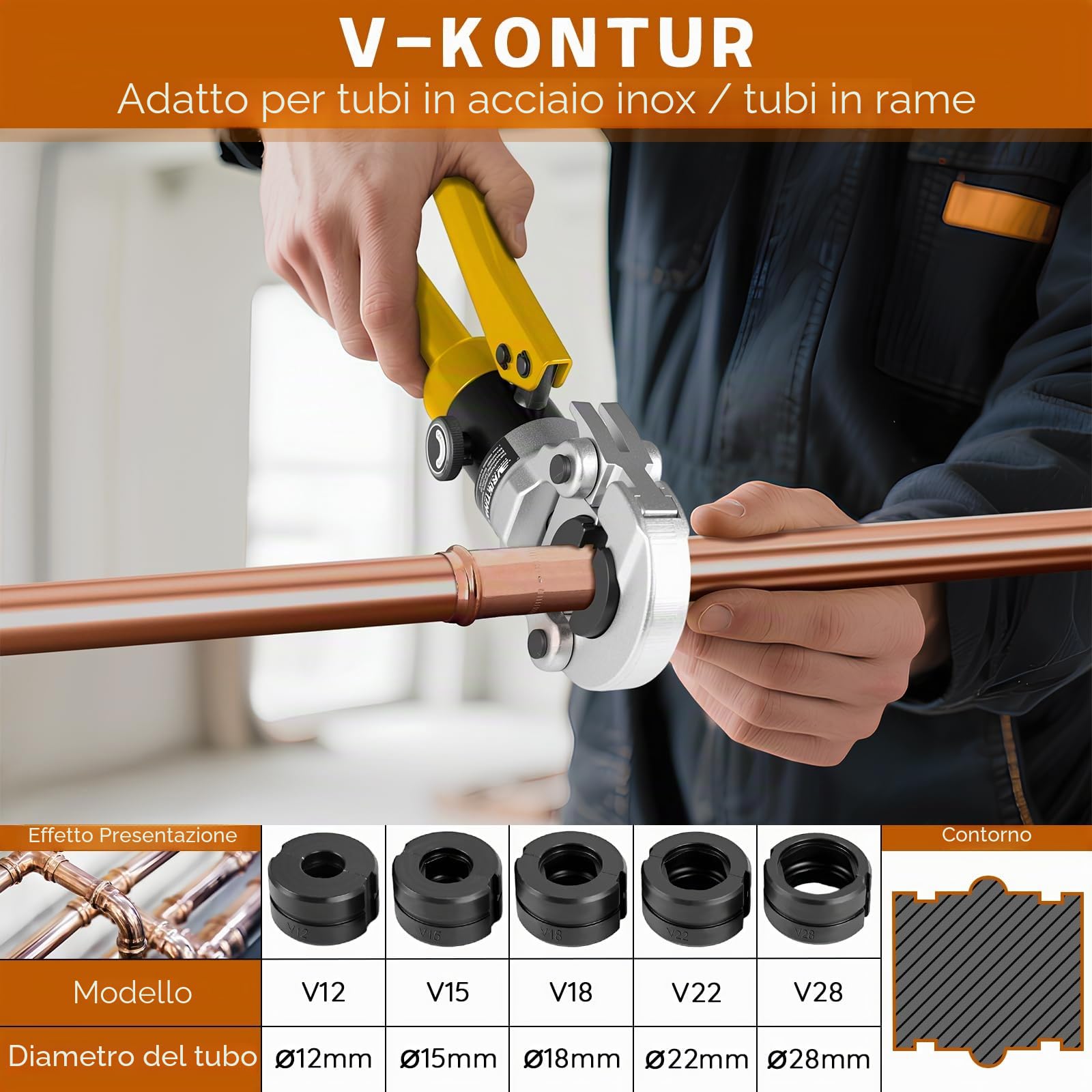 Pinza crimpatrice idraulica con tagliatubi e sbavatrici, strumento idraulico Ø12-28 mm, crimpatrice per tubi in rame con stampo ad alta durezza per rame da 12, 15, 18, 22, 28 mm e PEX-AL-PEX 16, 20