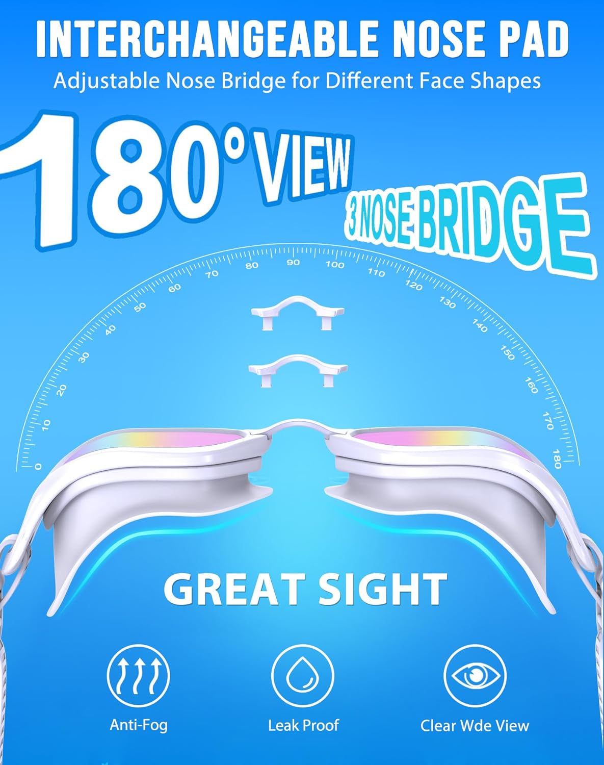 Swim Goggles, Unisex Adult Swimming Goggles Anti Fog Anti UV No Leakage Wide View for Men Women Youth