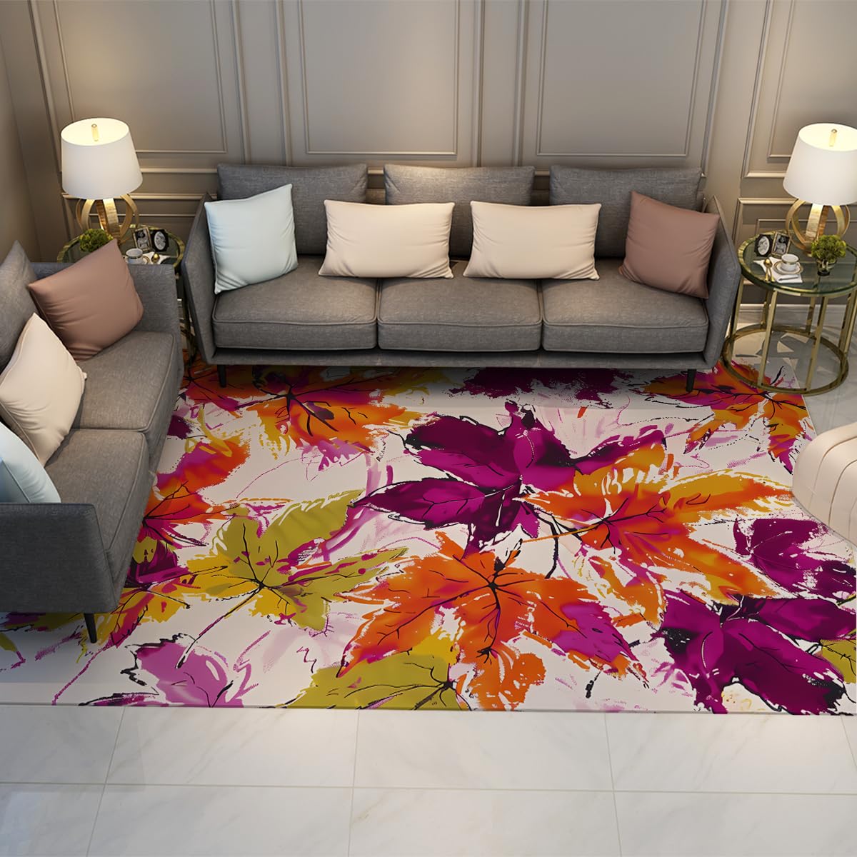 Tapis de cuisine antidérapant et lavable motif feuilles d'automne 120x170