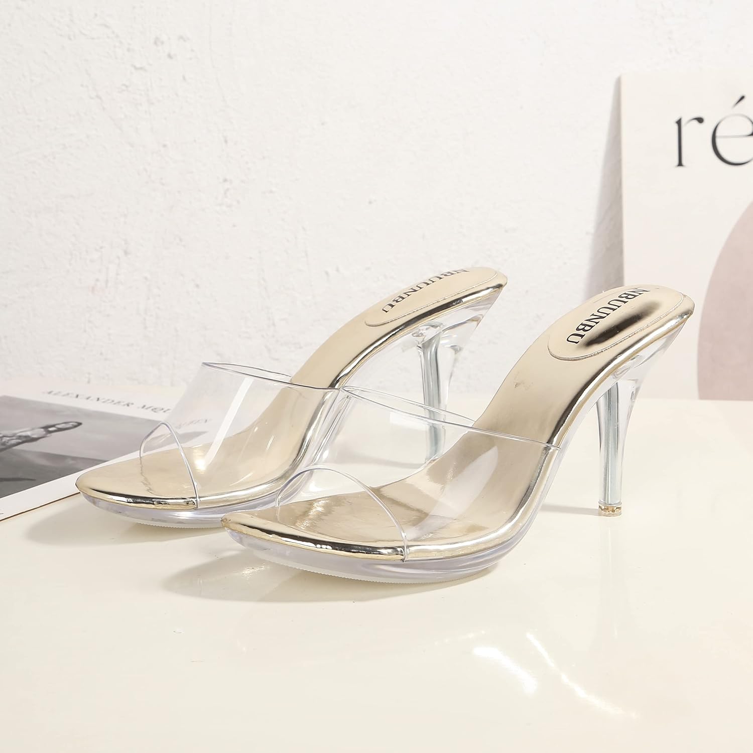 NBUUNBU Silver Clear Heels For Women Dress Shoes Transparent Strap Sexy Stilletos Heels Open Toe High Silver Heeled Sandals Pump Mules - Image 5