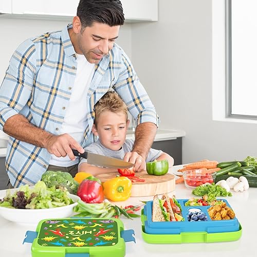 Miniatura 7 de HiYZ Lonchera Bento para niños, a prueba de fugas, con 5 compartimentos, sin BPA, materiales seguros para alimentos, apta para lavavajillas, tamaños