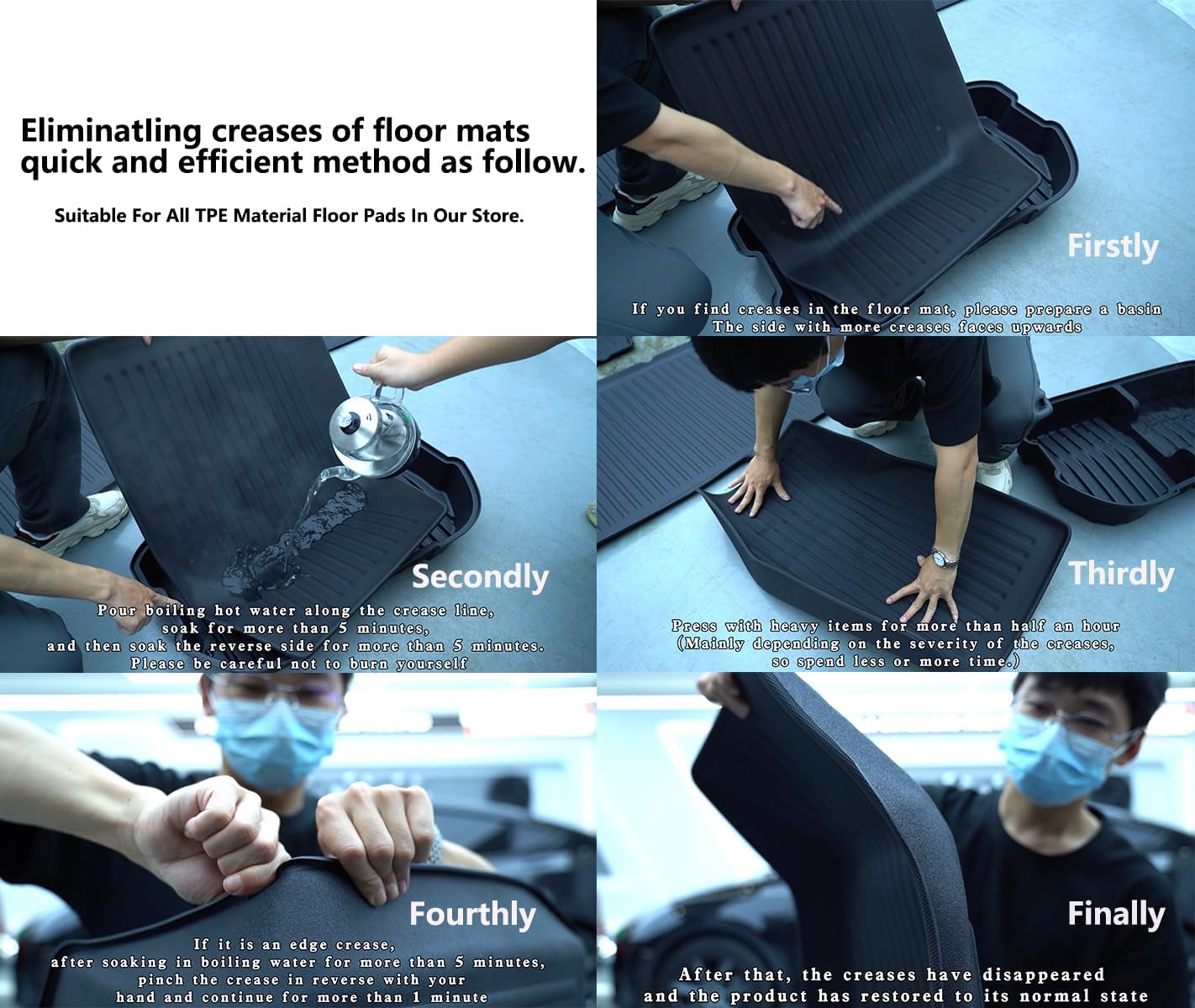 LUCKEASY 5 Seat Trunk Mats for Tesla Model X 2023 2024 2025 2026 Cargo Liners Rear Trunk Pads Anti-Friction TPEAll-Weather Waterproof 4pcs/Set Black