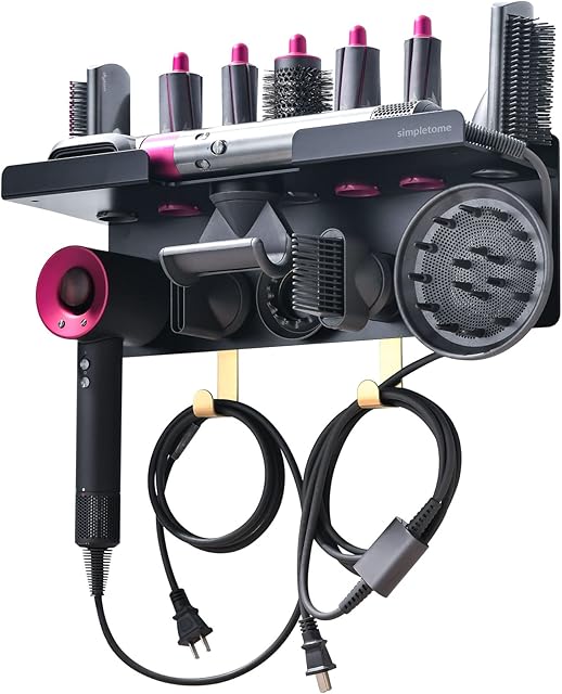 simpletome 2 IN 1 Wall Mount Holder for Dyson Airwrap Styler Supersonic Hair Dryer Storage Dyson Attachments and Accessories with Cable Organizer