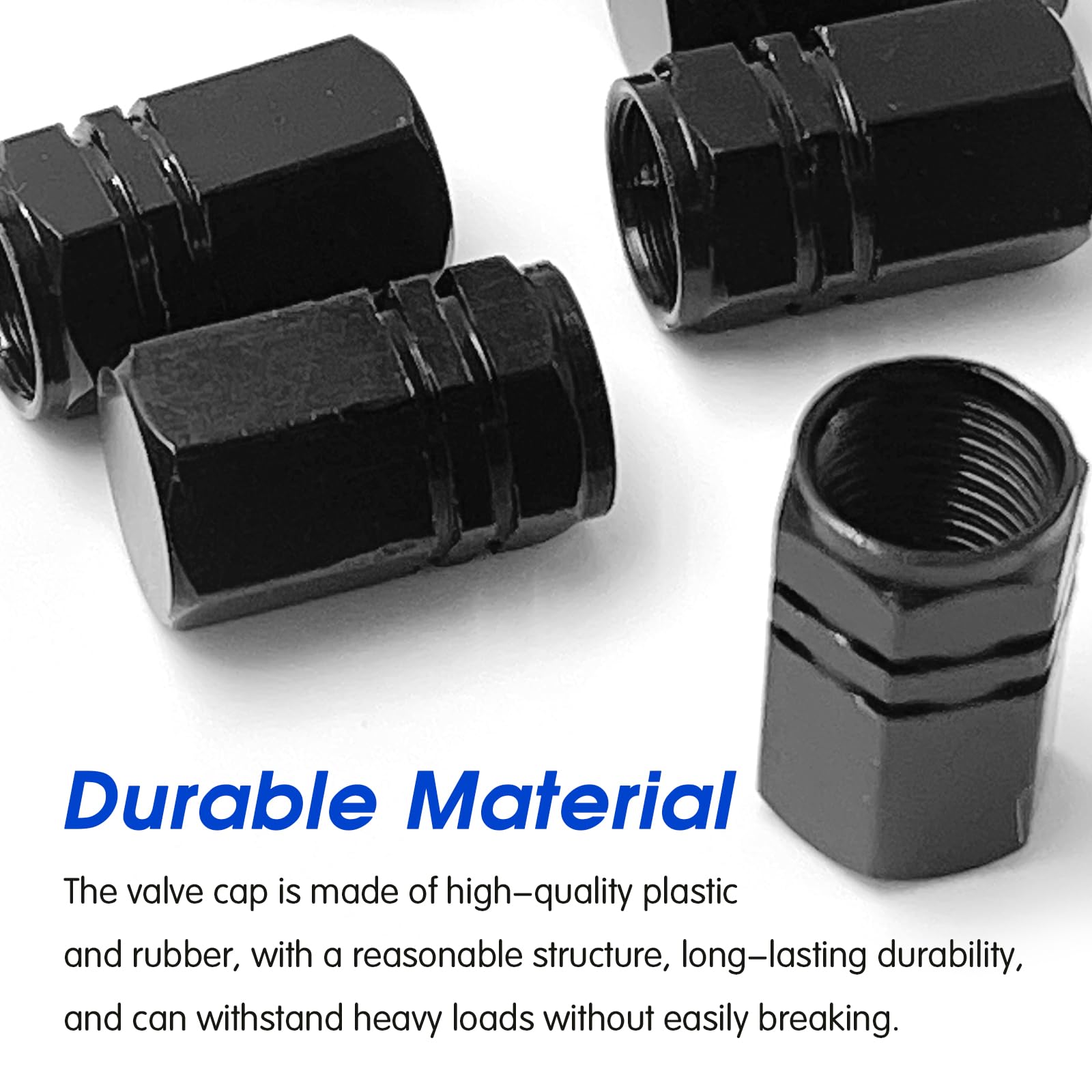 CrestHaven 8 Pcs Aluminum Valve Caps, Car Dust Caps, Tyre Valve Caps, Universal Tyre Valve Caps, Car Caps with Gasket for Motorbike, Trucks, Bike, Electric Scooter, SUV, Baby Buggies (black) — view 3