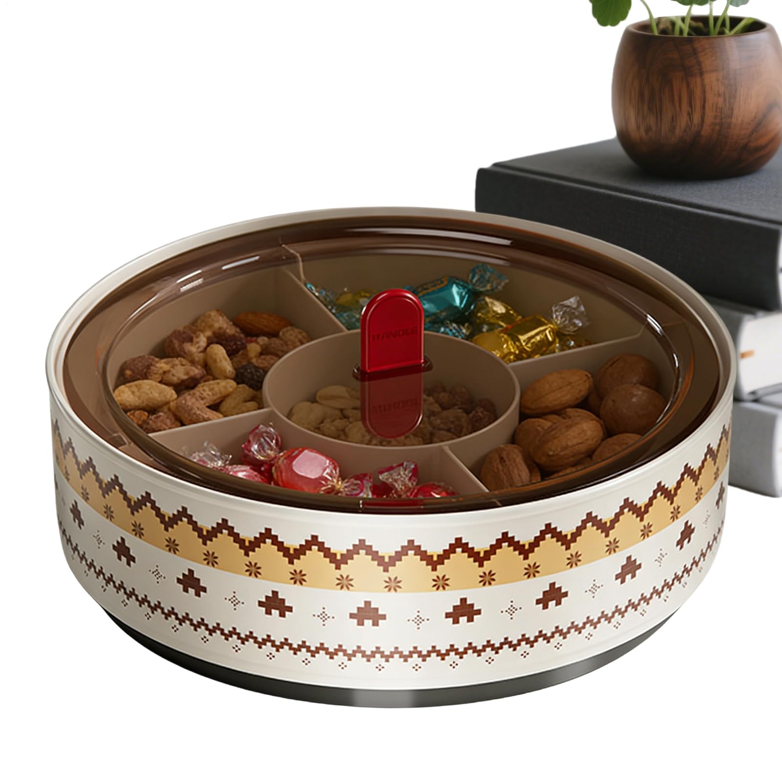 Snack Spinner - Rotating Divided Food Grade Retro Tableware with 5 Compartments,Snack Box Tray,for Eating Snacks Fruits Nuts Pistachios Cherries Candies Outdoor Travel Birthday