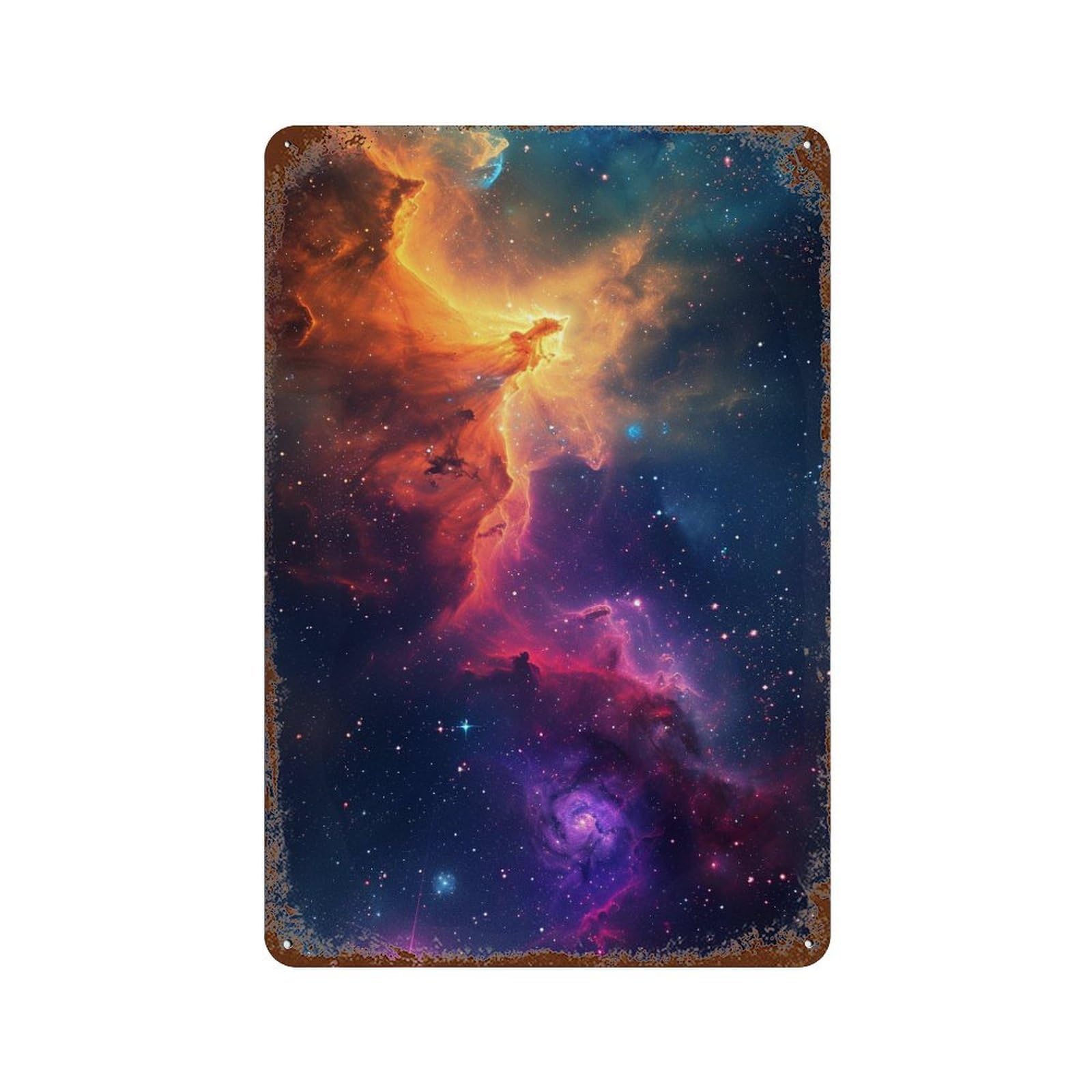 Cosmic Nebula Galaxy-4 Rusty Metal Tin Sign 11.8"x7.9", Shabby Chic Decor for Garage, Bar And Workshop Decor