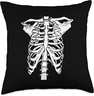 Scary Rib cage SKELETON Halloween Anatomy Tee Scary Skeleton Halloween Costume Rib cage Anatomy Throw Pillow, 18x18, Multicolor