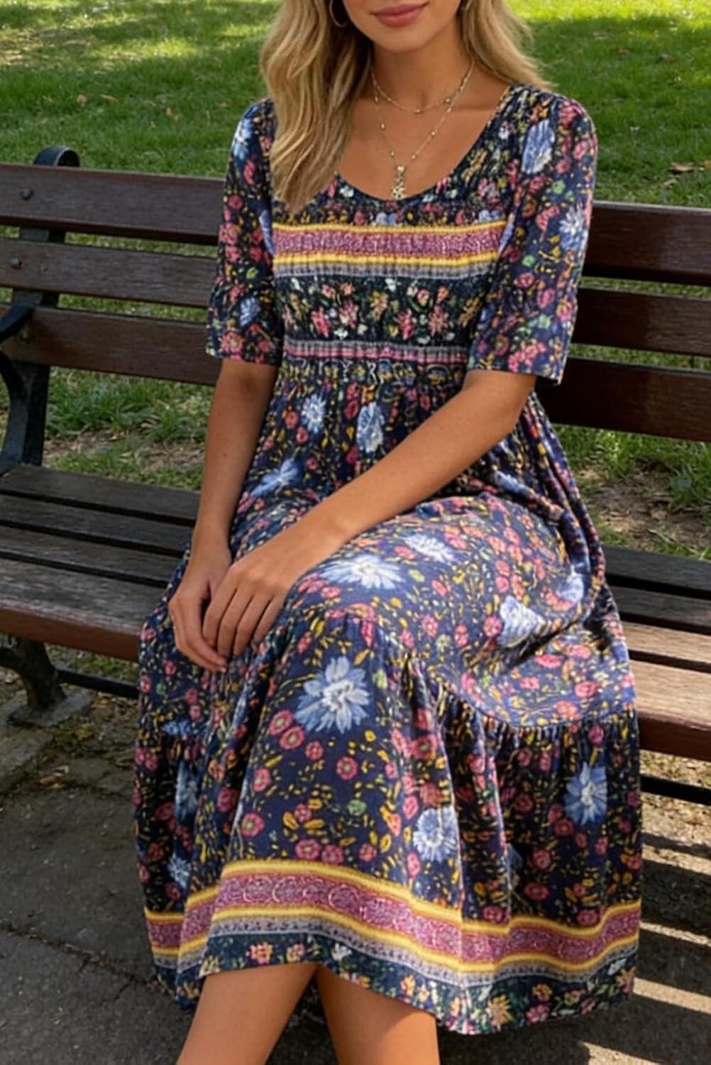 Womens Boho Dress Summer Casual 2026 Short Sleeve Loose Fit Floral Maxi Dress Flowy Beach Vintage Sundress Purple Floral XL - Image 3