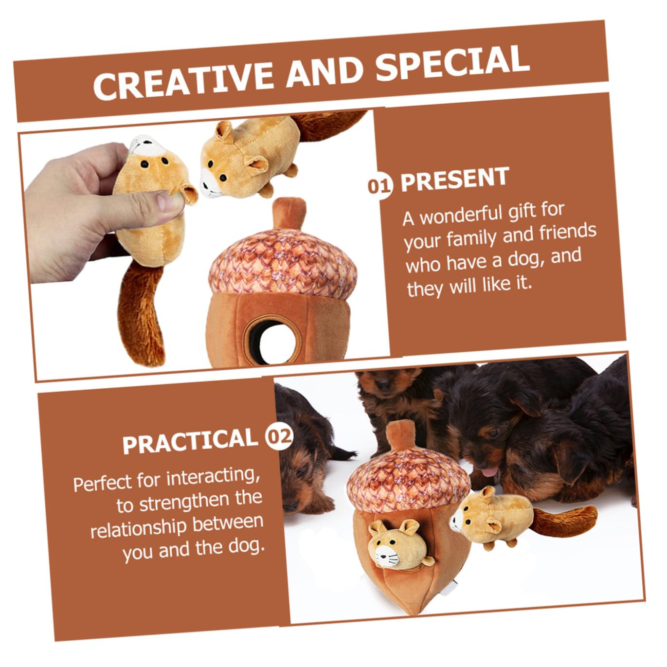 ibasenice 1ensemble Jouet Interactif Peluche pour Chien Squeaky Toy Écureuil Noix pour Mastication Réduit Ennui Et Objets Maison