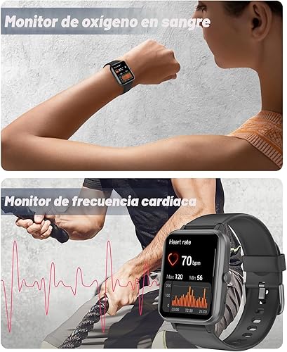 Vista 4 de GRV - Reloj inteligente para teléfonos iOS y Android, unisex, con IP68 impermeable, rastreador de actividad física con monitor de ritmo cardíaco