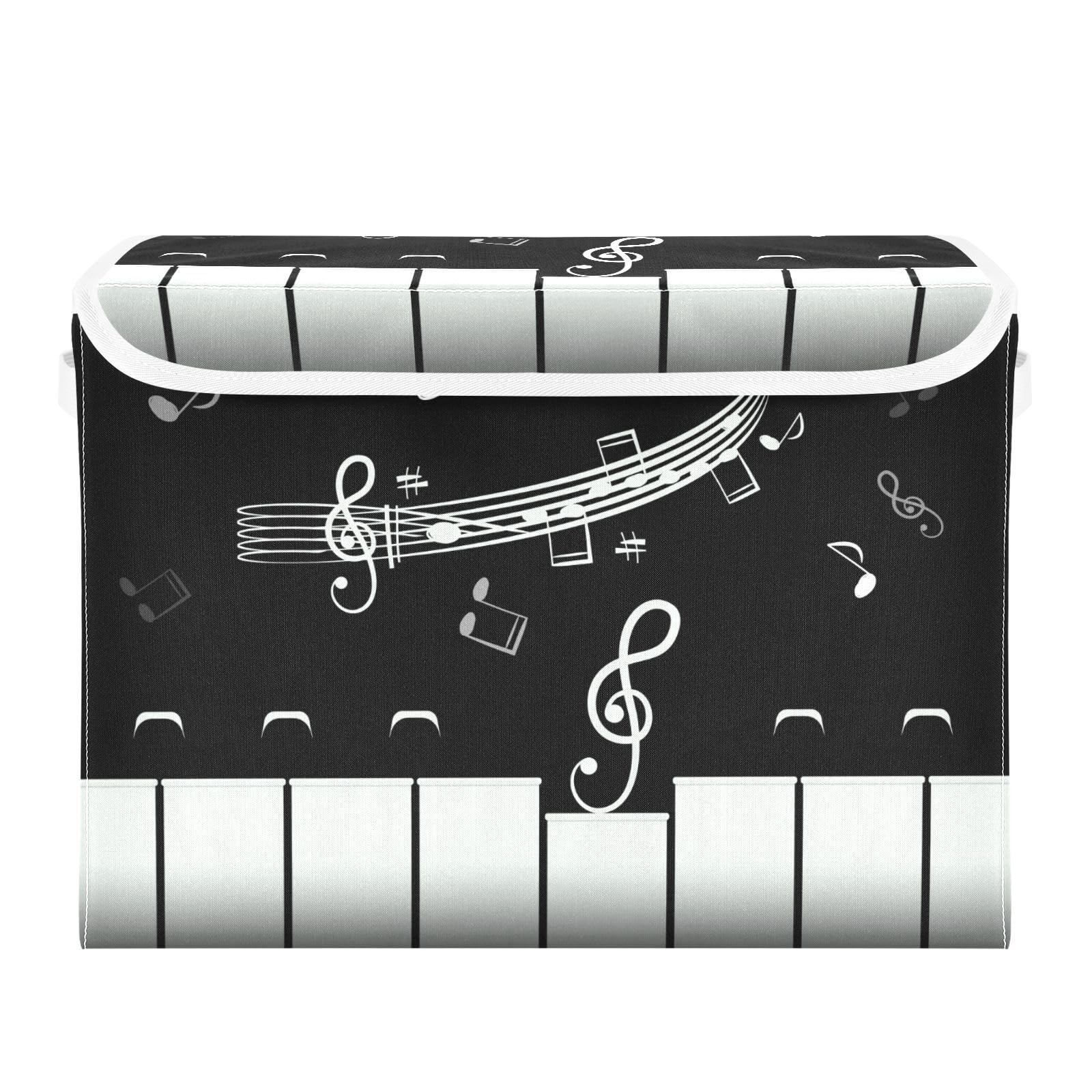 Yopersonalizes Storage Boxes with Lids, Music Note Piano Collapsible Fabric Storage Cube with Handles, Storage Baskets for Shelves Clothes Toys Wardrobe 42x32x30 cm