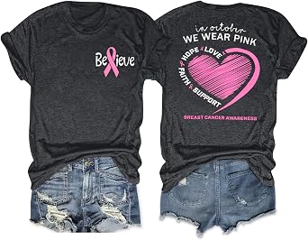 MYHALF Womens Breast Cancer Awareness Shirt Pink Ribbon Tshirt in Outdoor I Wear Pink Tee - Cancer Care Positive Tops