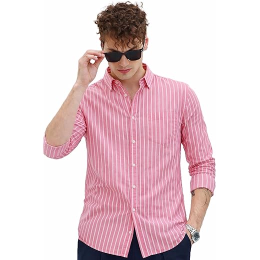 U TURN Men's Casual Printed Striped Stylish Latest Formal Shirt for Men