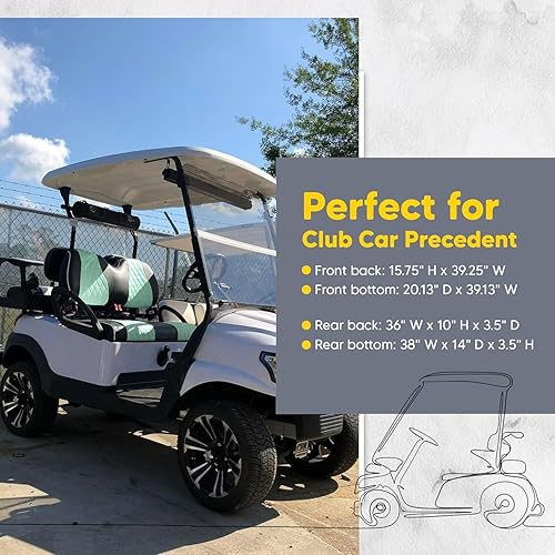 Miniatura 10 de Club CAR Precedent - Fundas de asiento delantero y trasero para carrito de golf, costuras de diamante (costuras negrasverde)