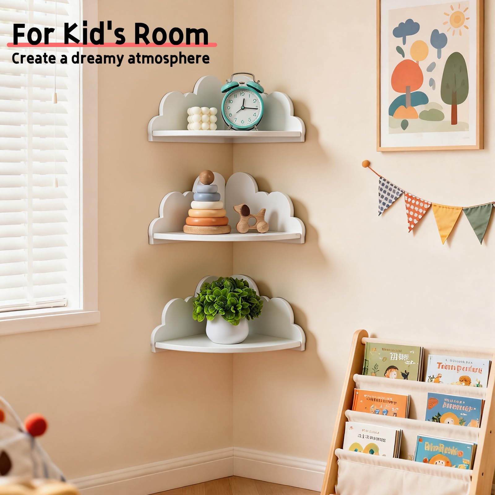 Gieanoo Wolke Corner Regale Set von 3, weiße Wandregale für Kinderzimmer, Schlafzimmer, Wohnzimmer Cloud schwebende Regale für Spielzeug, Pflanzen, Bücher & Lagerung