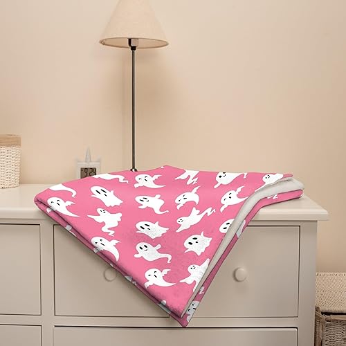 Miniatura 6 de Manta de fantasmas rosas para niñas, mujeres y niños, manta ligera de forro polar espeluznante para niños, mantas de franela suave, decorativas, 60