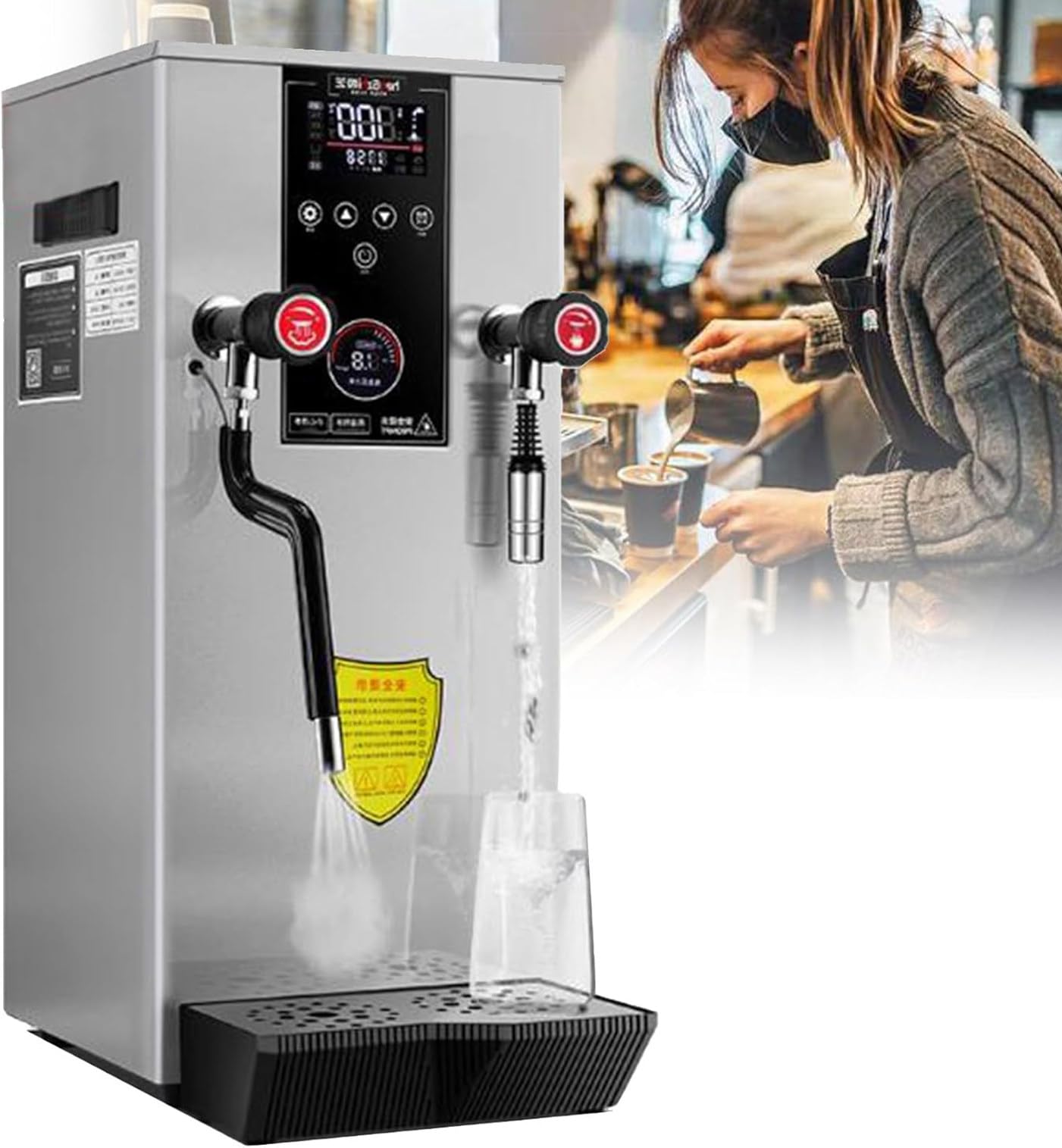 YXZYFPP Automatic Milk Frother Machine - Commercial Grade Coffee & Dessert Shop Steamer, 110V White - Perfects for Creamy Lattes & Rich Cappuccinos (Silver 220V)