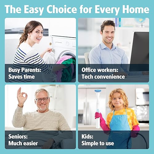 Miniatura 8 de AIR U+ Cepillo de inodoro eléctrico manos libres para personas mayores y hogares ocupados, no se dobla, limpia sin esfuerzo con cabezales