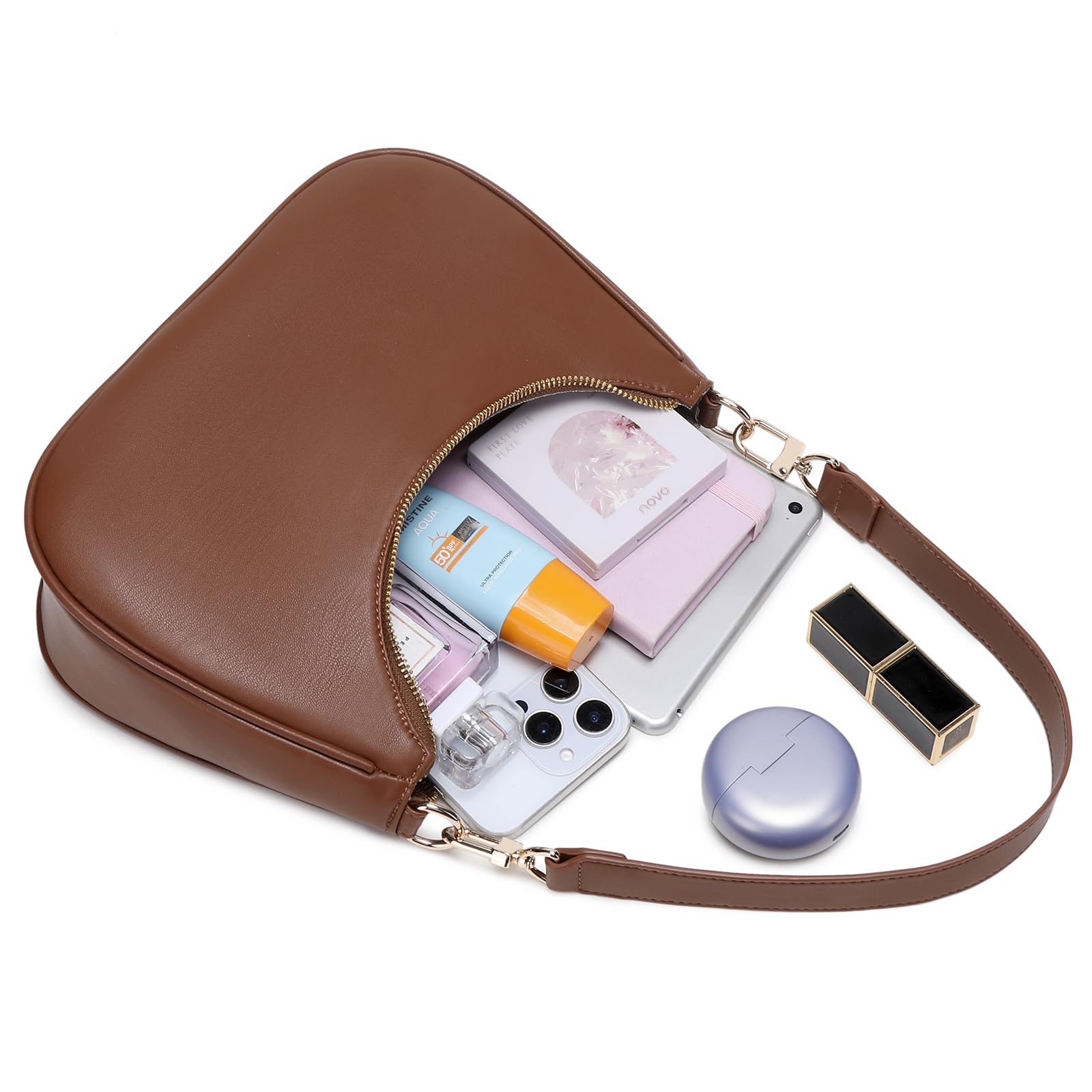Women's Shoulder Bags Cute Hobo Purses Vintage Handbags with Zipper Lightweight Underarm for Dating Shopping Gift (Brown) view 6