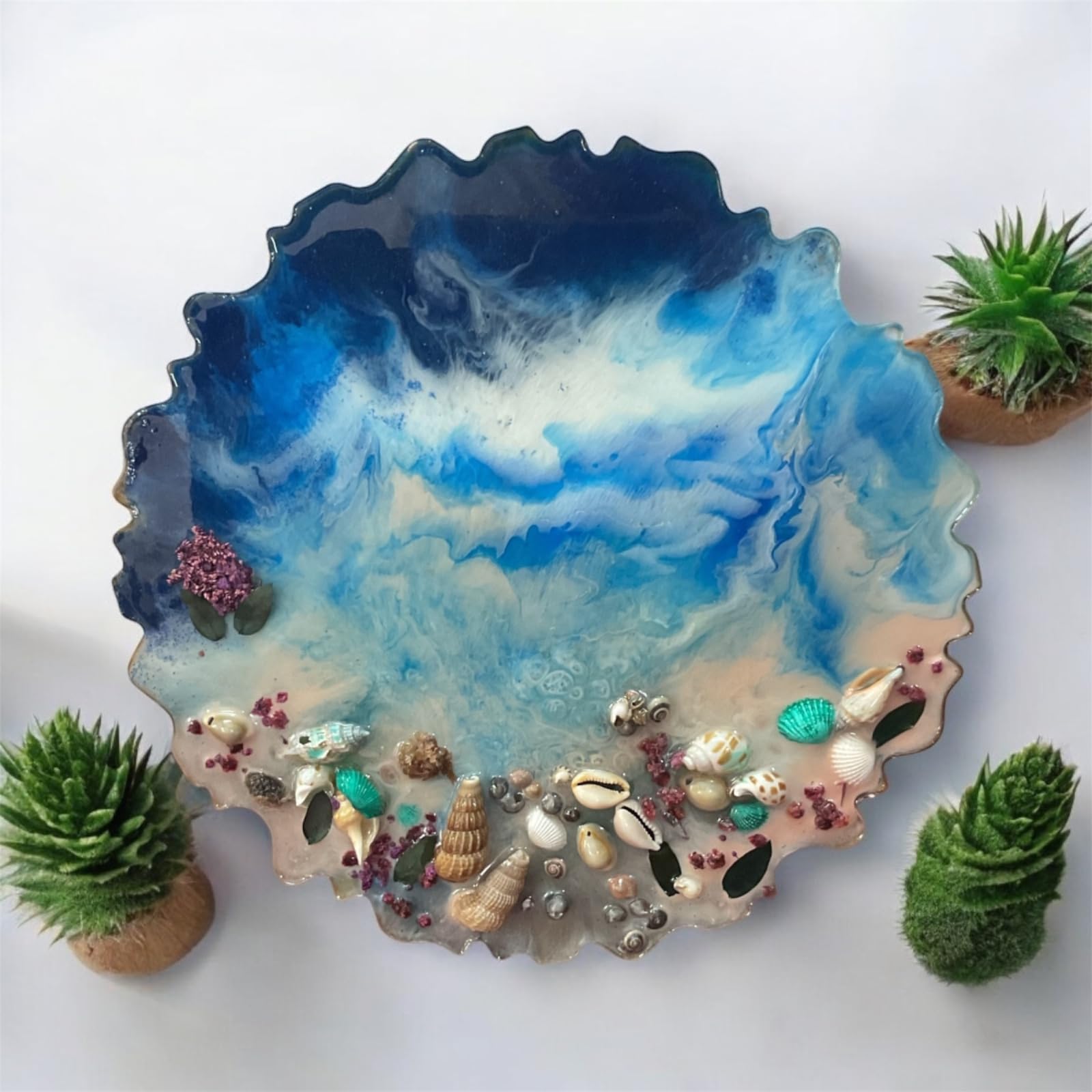 Handcrafted Ocean-Inspired Resin Wall Art – Beach & Shell Decor | Coastal Wall Hanging | 12-Inch Round Epoxy Artwork for Home & Office