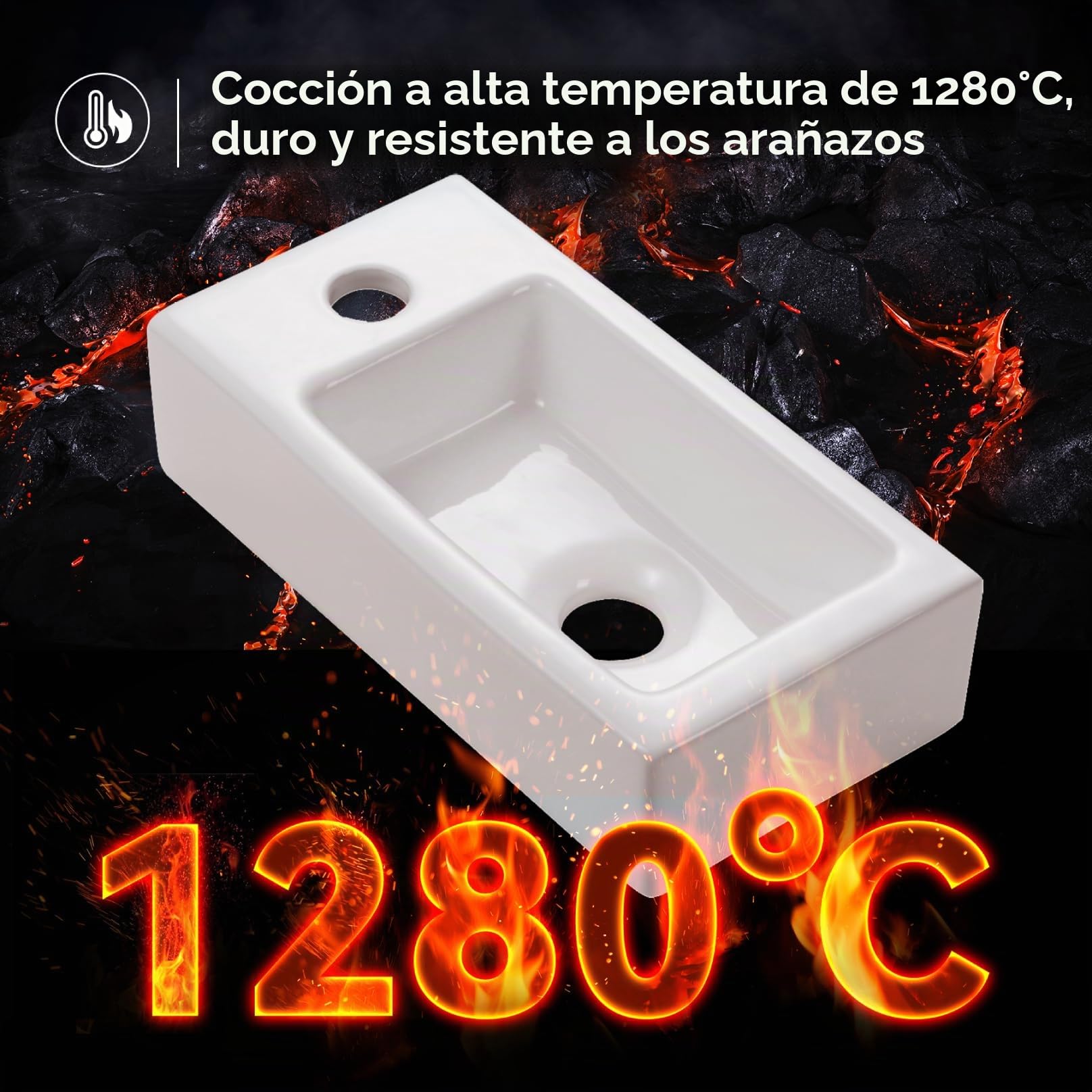 HOROW Lavabo colgante de pared, rectangular, de cerámica, porcelana, pequeño, para invitados, orificio para grifo a la izquierda, 370 x 185 x 90 mm