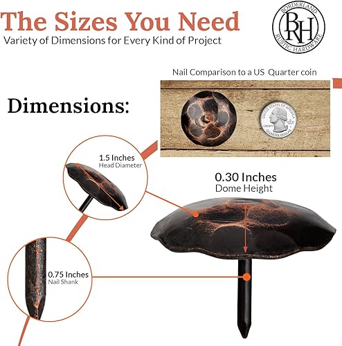 Miniatura 112 de 100 Pack 1" Small Round Head Iron Clavos Decorative Nails – Sealed Unfinished – Handmade Rustic Round Fasteners for Farmhouse Shutter, Faux Wood