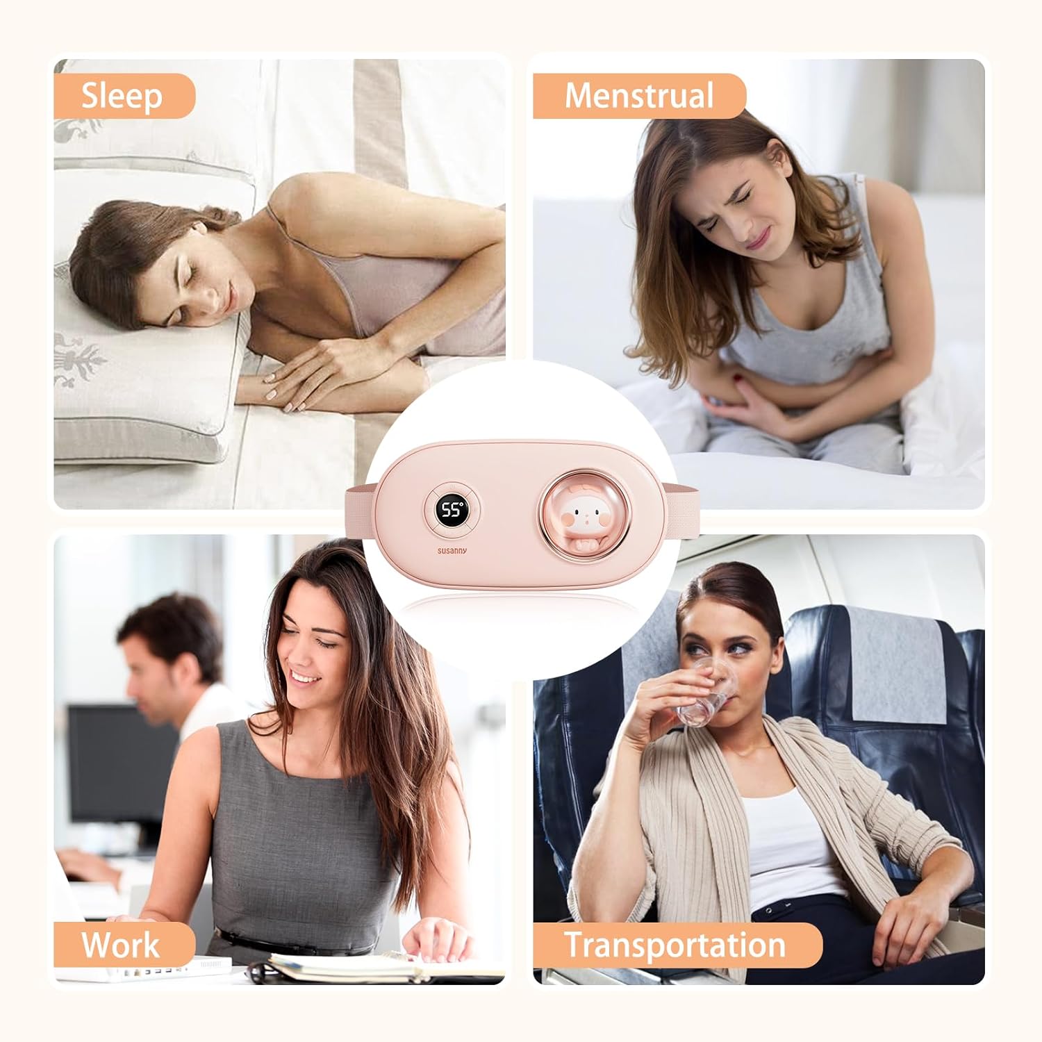 Portable Heating Pads Fast Heating Belly Wrap Belt with 3 Heat Levels and 5 Massage Modes Back or Belly Heating Pad for Women and Girl Portable USB