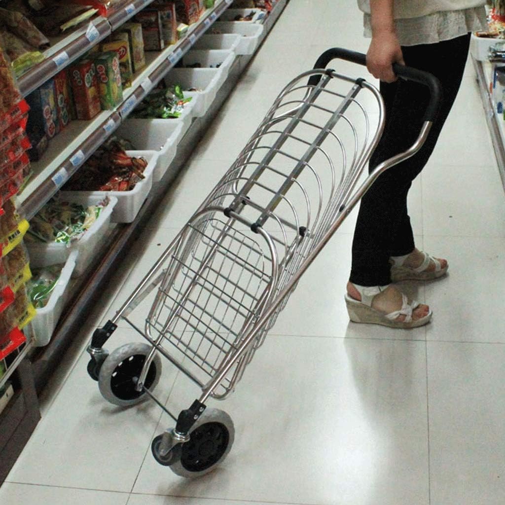 Shopping Trolley,with Swivel Wheels,Foldable and Collapsible Utility Supermarket Trolley, Food Basket Grocery Cart