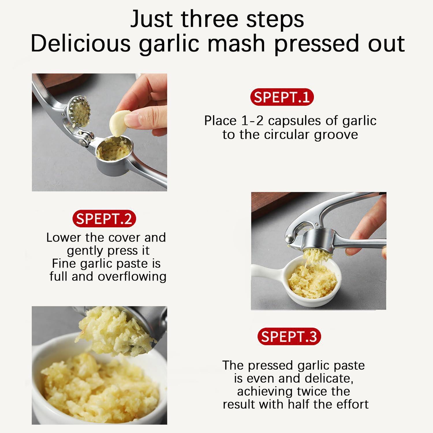 Schiaccia Aglio In Acciaio Inox - Spremiaglio Manuale | Per Aglio E Zenzero | Facile Da Pulire - Foto 3
