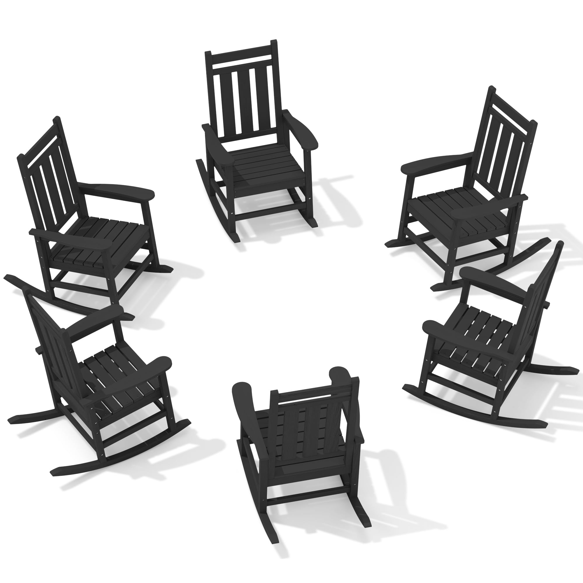 KINGYES Oversized Outdoor Rocking Chair Set of 6, HDPE Patio Rockers, Black