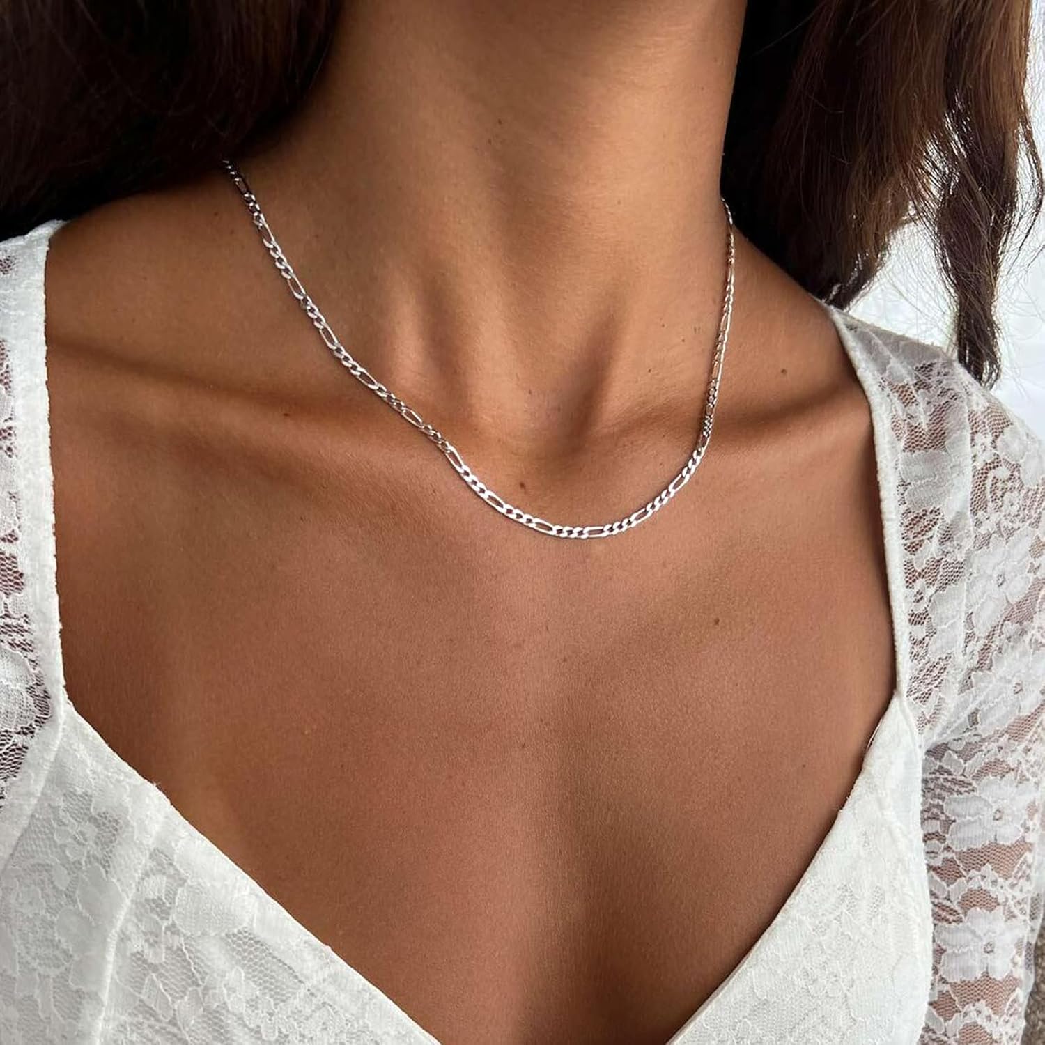 Sterling Silver Necklace Stack Gold Choker Layered Necklace for Women Girls Dainty Non Tarnish Waterproof Chunky Snake Herringbone Stackable Necklaces Simple Figaro Box Chain Necklace Trendy Gift - Image 2