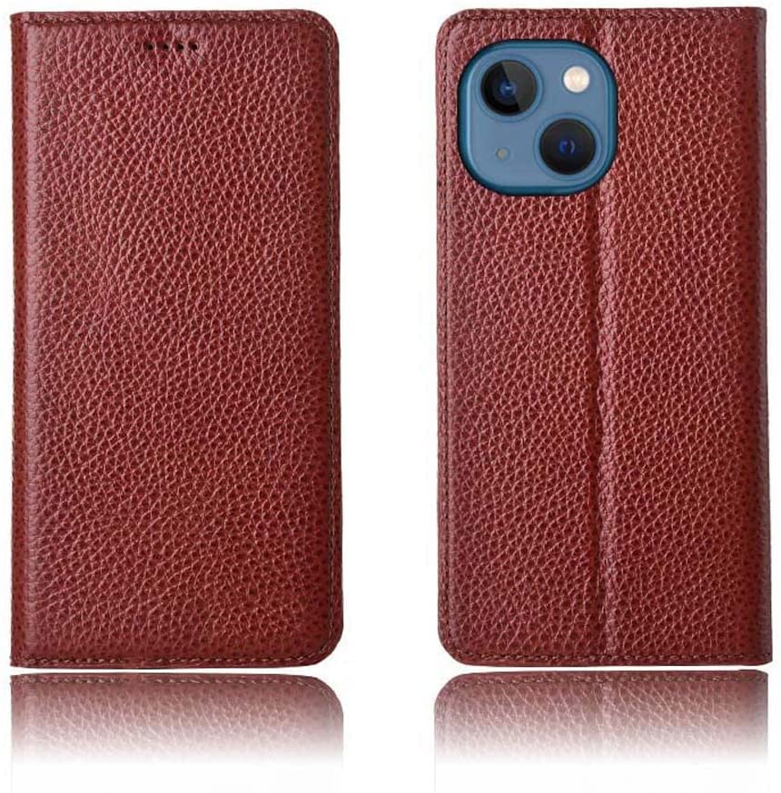 Étui en cuir iPhone 13 Mini marron au style litchi élégant