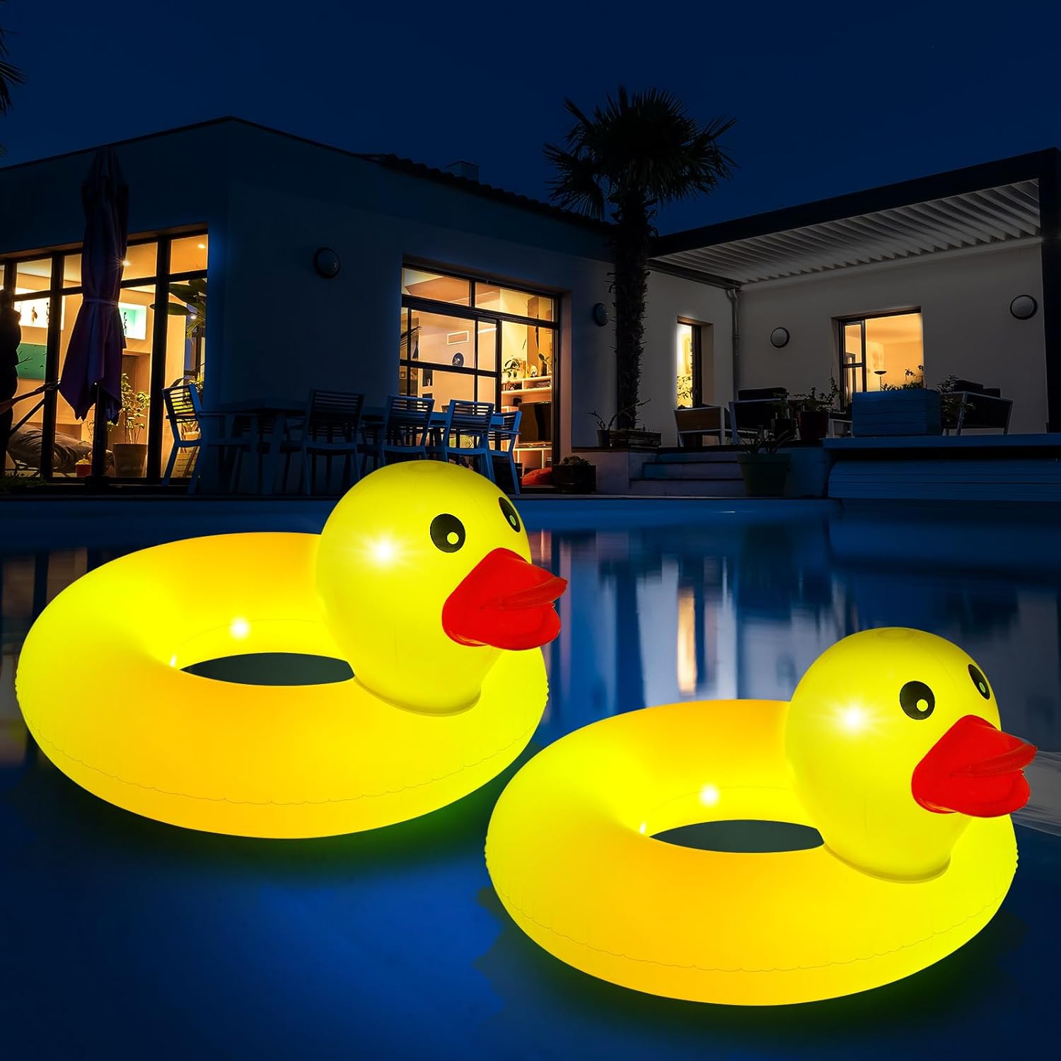Hungdao 2 Pcs Light up Funny Duck Pool Floats Glow Large Rubber Ducks Floatie Tube Inflatable Duck Swimming Ring for Summer Beach Swimming Pool Carnival Birthday Party Supplies