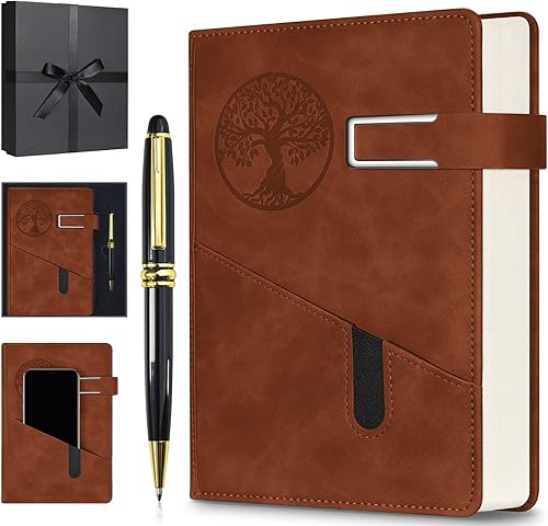 Miniatura 10 de Cuaderno Diario Rayado para Hombres y Mujeres, Cuaderno de 365 Páginas Numeradas con Rayado Universitario, Diario de Cuero de Tapa Dura con Negro