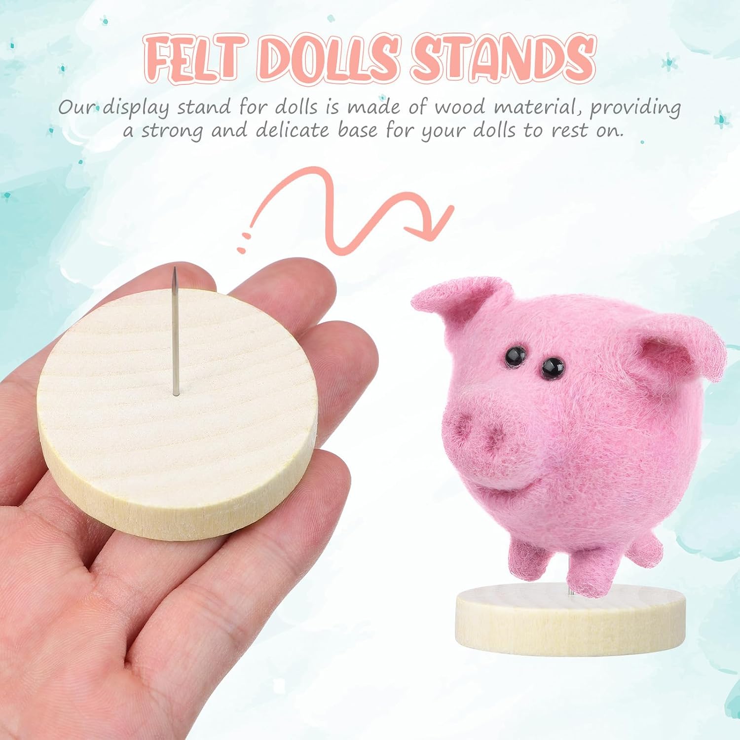 Amosfun 6Pcs Felt Doll Display Stands with Wooden Bases for 6-8 Inch Needle Felted Dolls Craft Holder Felt Bracket Set for Doll Display and Small Item Showcase