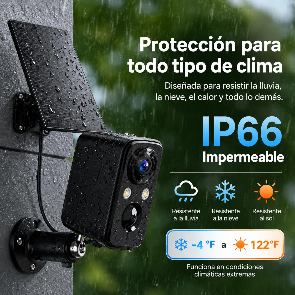 Pack de 3 Cámaras WiFi Solares para Exterior 2K, Seguridad para Hogar con Foco, Visión Nocturna a Color, Sensor PIR, Audio Bidireccional e Impermeable IP66