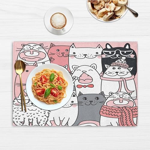 Miniatura 6 de Lovely Cats Pattern Placemats Set of 4 Table Mats Washable Placemat Waterproof Place Mats for Party Home Dining Table Decor 18x12 in