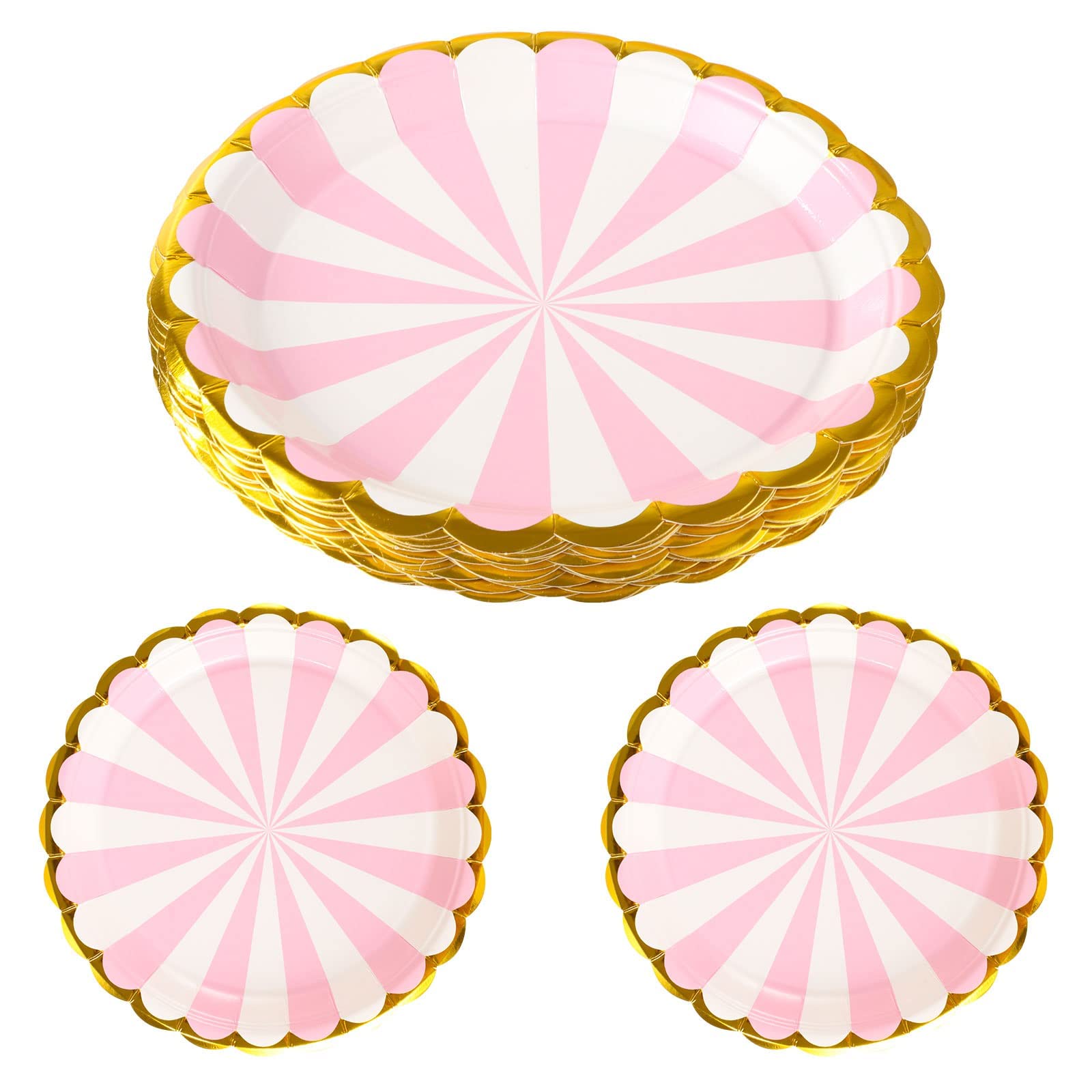 TERRIFI Pink and Gold Paper Plates, Disposable Plates Pastel Party Tableware Paper Party Plates 20 pcs