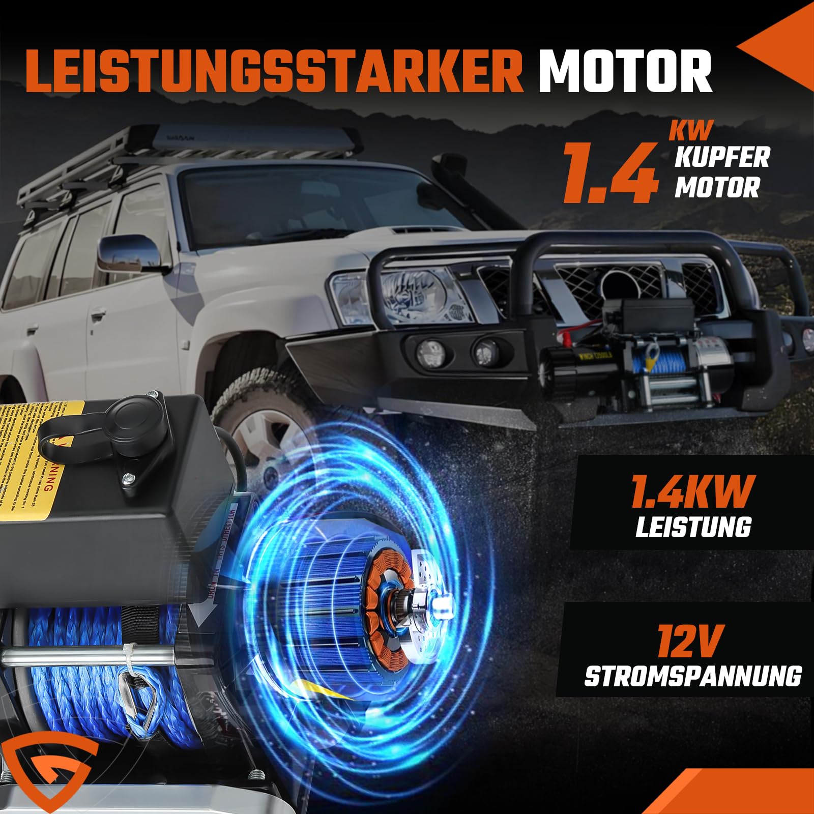 Elektrische seilwinde 12V 2041kg / 4500lbs, Motorwinde Seilzug Elektrowinde 1,4kW Motor, mit Dyneema-Seil, Funk & Kabel Fernbedienung, Wasserdicht, Seilfenster, für UTV, SUV, Boot, Anhänger