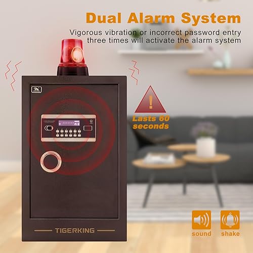 Miniatura 4 de TigerKing - Caja de seguridad digital de aleación de acero sólido con 4 pernos de bloqueo, contraseña más ajuste de llave para el hogar, oficina,